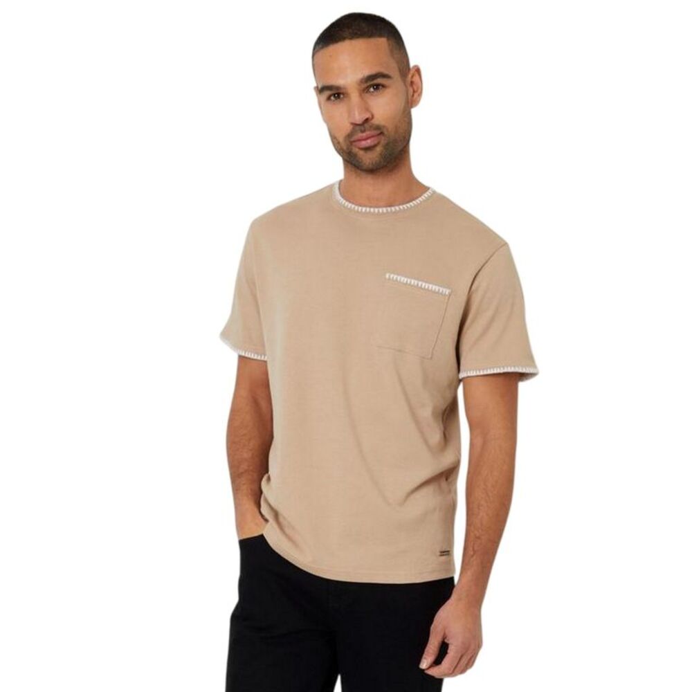 Threadbare Mens Perth Knitted T-Shirt / Stone/Ecru
